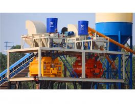 Double HZS180 concrete mixing plant under installation